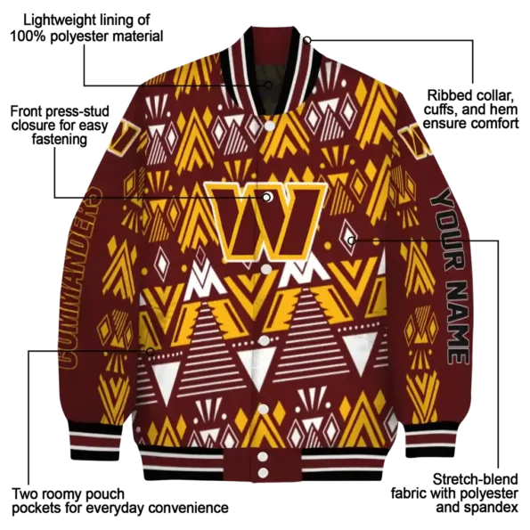 custom washington commanders pyramid shapes burgundy varsity jacket new arrival