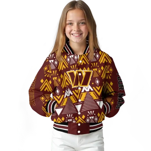 custom washington commanders pyramid shapes burgundy varsity jacket top rated