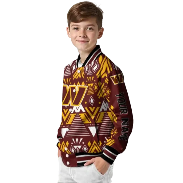 custom washington commanders pyramid shapes burgundy varsity jacket trendy