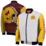 custom washington commanders speckled arms burgundy gray bomber jacket best selling