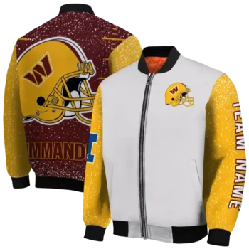 custom washington commanders speckled arms burgundy gray bomber jacket fashion forward