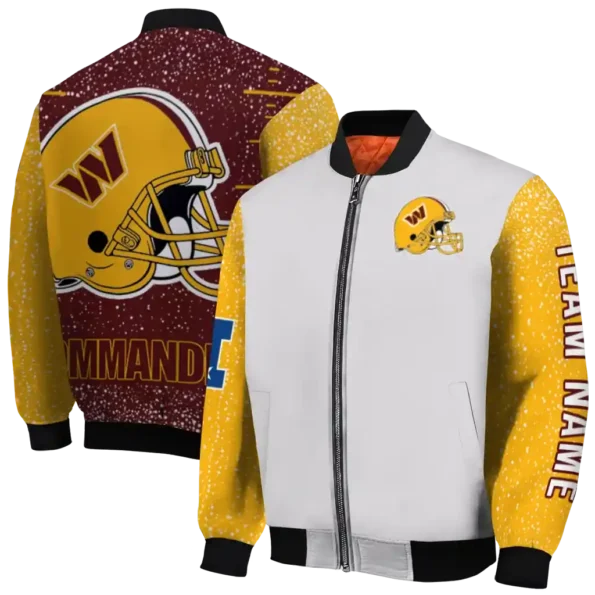 custom washington commanders speckled arms burgundy gray bomber jacket fashion forward