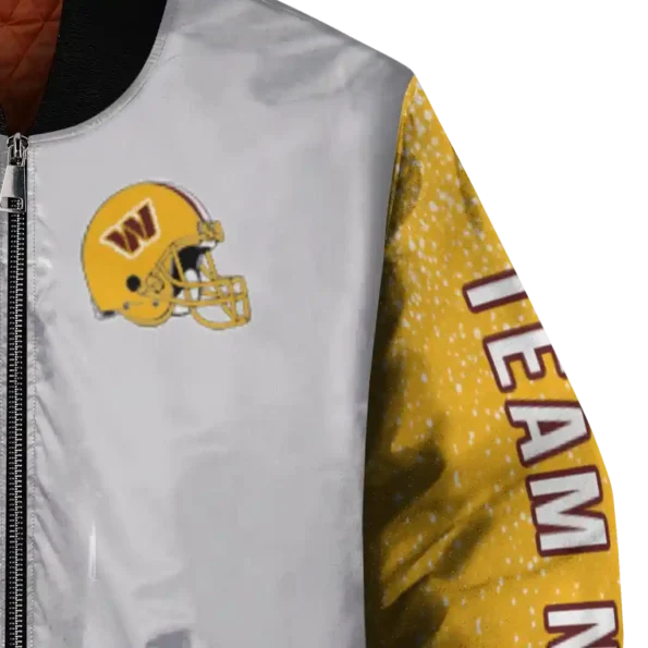 custom washington commanders speckled arms burgundy gray bomber jacket premium grade