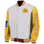 custom washington commanders speckled arms burgundy gray varsity jacket best selling