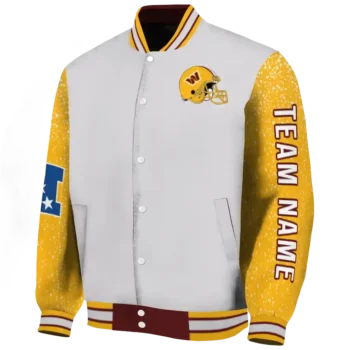 custom washington commanders speckled arms burgundy gray varsity jacket best selling