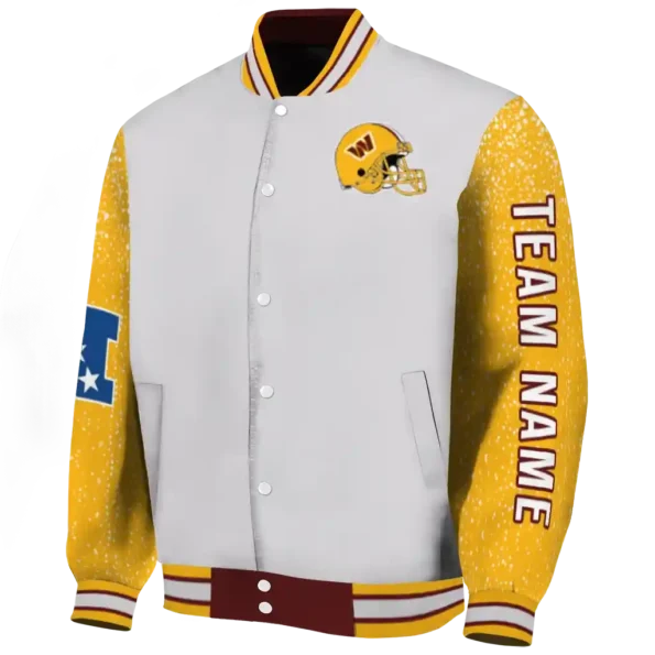 custom washington commanders speckled arms burgundy gray varsity jacket best selling