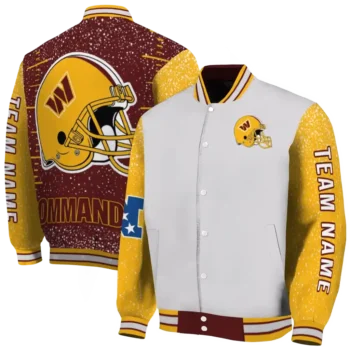 custom washington commanders speckled arms burgundy gray varsity jacket fashion forward