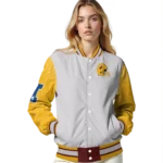 custom washington commanders speckled arms burgundy gray varsity jacket best selling