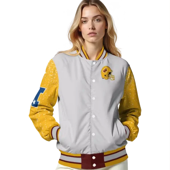 custom washington commanders speckled arms burgundy gray varsity jacket latest model