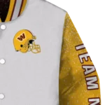 custom washington commanders speckled arms burgundy gray varsity jacket best selling