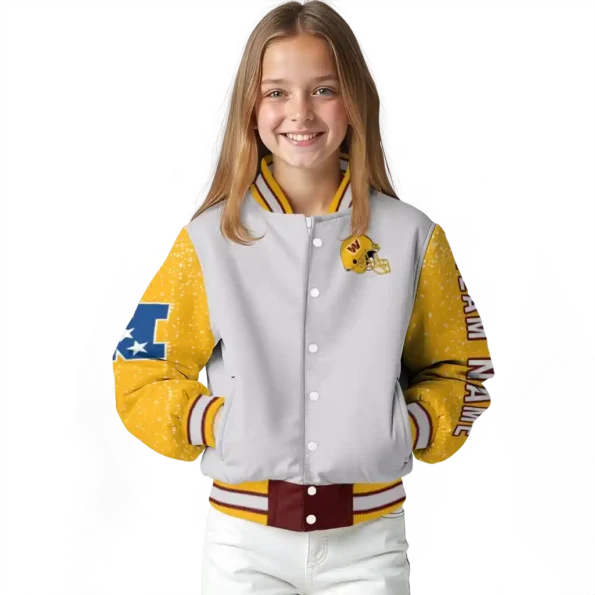 custom washington commanders speckled arms burgundy gray varsity jacket top rated
