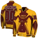 custom washington commanders spider mark burgundy yellow crocs varsity jacket best selling