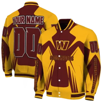 custom washington commanders spider mark burgundy yellow crocs varsity jacket fashion forward