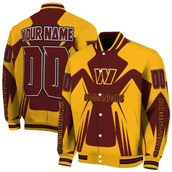 custom washington commanders spider mark burgundy yellow crocs varsity jacket fashion forward