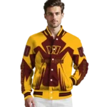 custom washington commanders spider mark burgundy yellow crocs varsity jacket best selling