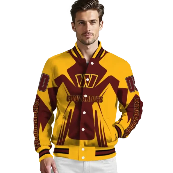 custom washington commanders spider mark burgundy yellow crocs varsity jacket high quality