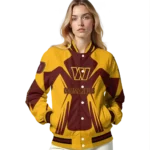 custom washington commanders spider mark burgundy yellow crocs varsity jacket best selling
