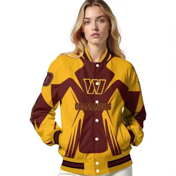 custom washington commanders spider mark burgundy yellow crocs varsity jacket latest model