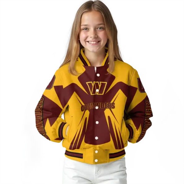 custom washington commanders spider mark burgundy yellow crocs varsity jacket top rated
