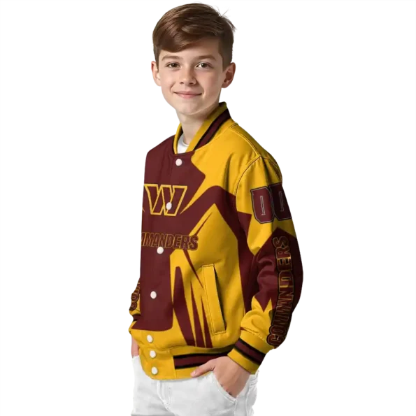 custom washington commanders spider mark burgundy yellow crocs varsity jacket trendy
