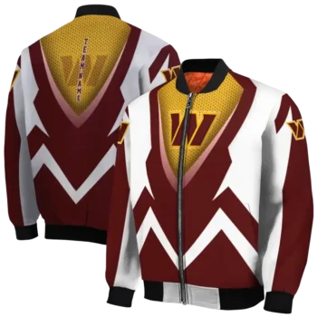 custom washington commanders v stripes burgundy white bomber jacket fashion forward