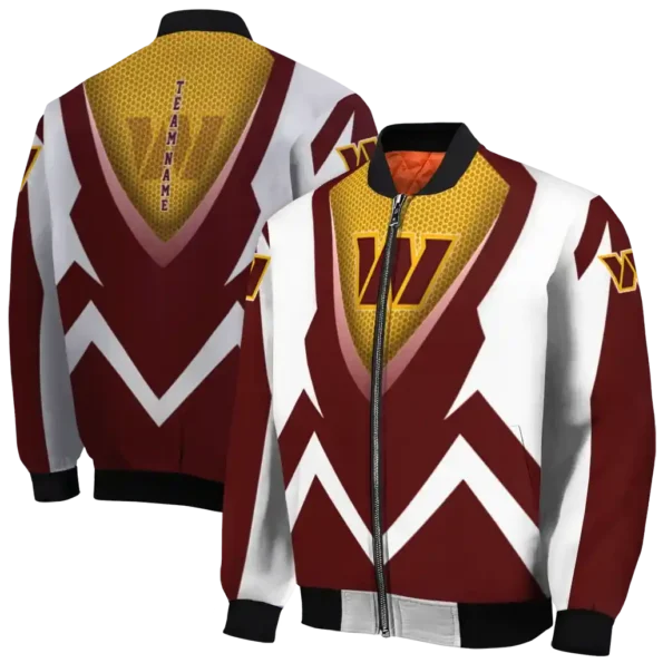 custom washington commanders v stripes burgundy white bomber jacket fashion forward