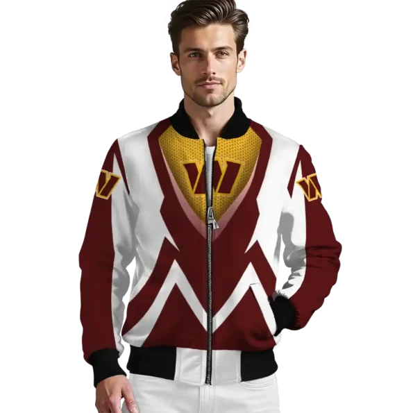 custom washington commanders v stripes burgundy white bomber jacket high quality