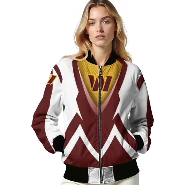 custom washington commanders v stripes burgundy white bomber jacket latest model