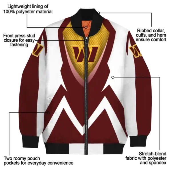 custom washington commanders v stripes burgundy white bomber jacket new arrival