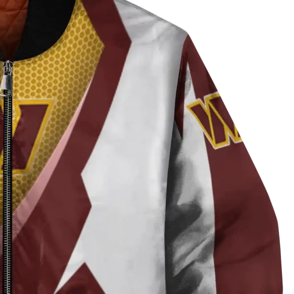 custom washington commanders v stripes burgundy white bomber jacket premium grade