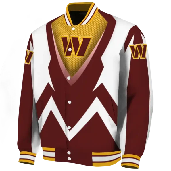 custom washington commanders v stripes burgundy white varsity jacket best selling