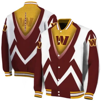 custom washington commanders v stripes burgundy white varsity jacket fashion forward