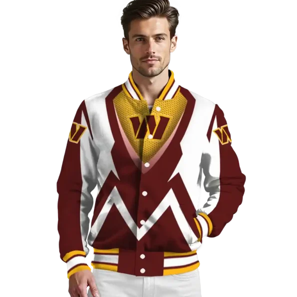 custom washington commanders v stripes burgundy white varsity jacket high quality