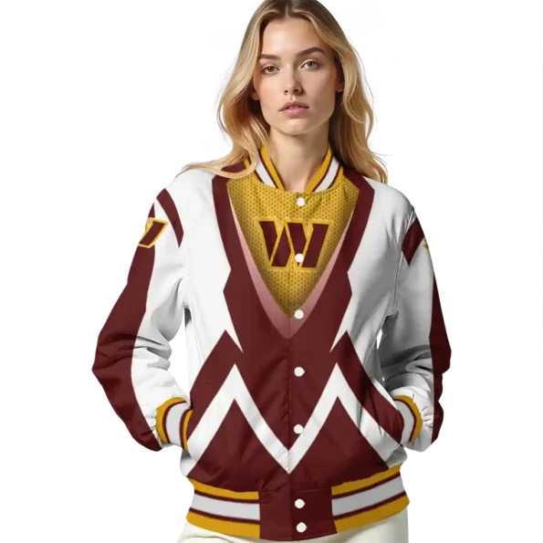 custom washington commanders v stripes burgundy white varsity jacket latest model
