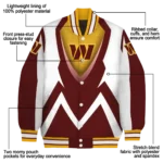 custom washington commanders v stripes burgundy white varsity jacket best selling