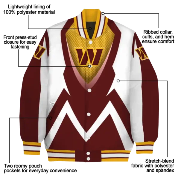 custom washington commanders v stripes burgundy white varsity jacket new arrival