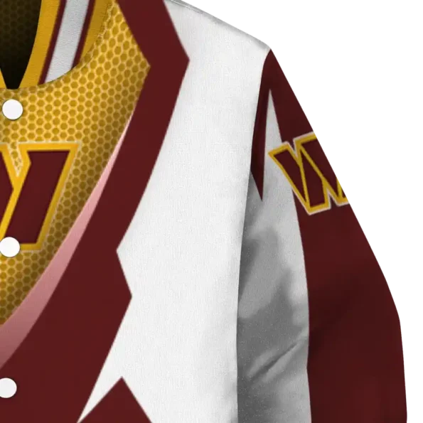 custom washington commanders v stripes burgundy white varsity jacket premium grade