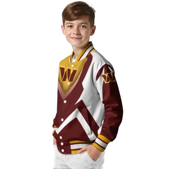 custom washington commanders v stripes burgundy white varsity jacket trendy