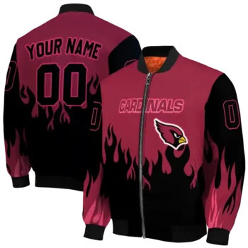 customized arizona cardinals flame border red black bomber jacket fashion forward