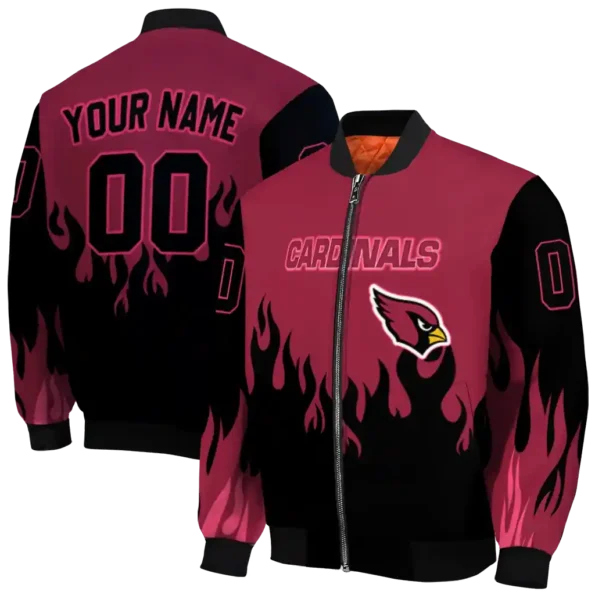 customized arizona cardinals flame border red black bomber jacket fashion forward