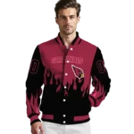 customized arizona cardinals flame border red black varsity jacket best selling.webp