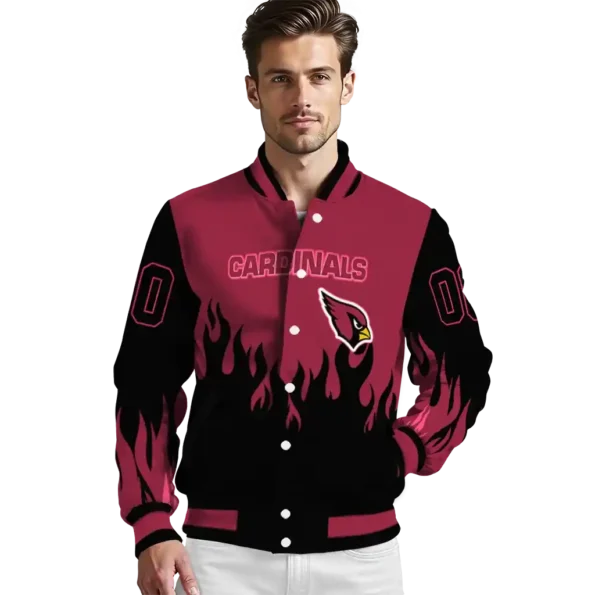 customized arizona cardinals flame border red black varsity jacket high quality.webp