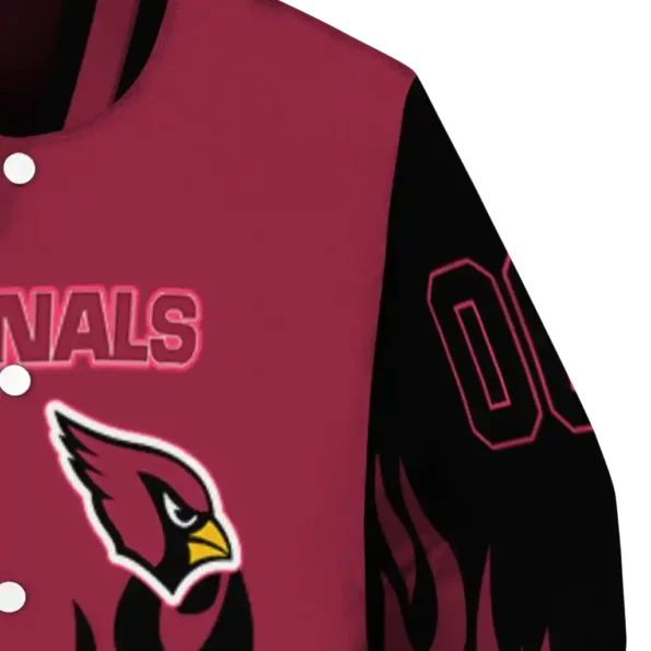 customized arizona cardinals flame border red black varsity jacket premium grade.webp