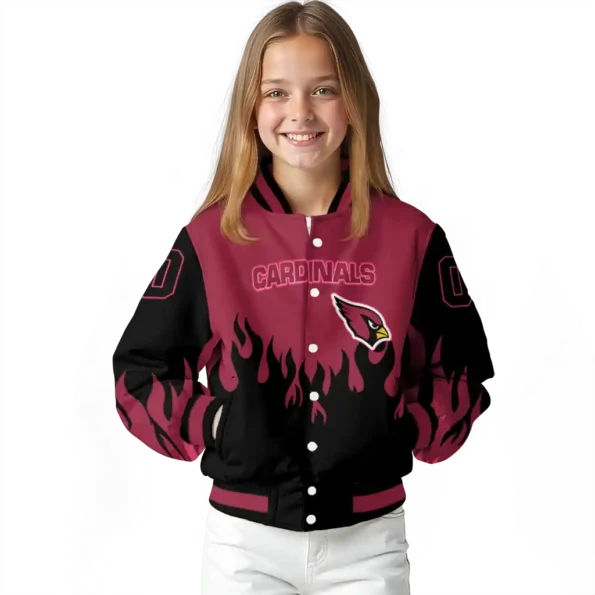 customized arizona cardinals flame border red black varsity jacket top rated.webp