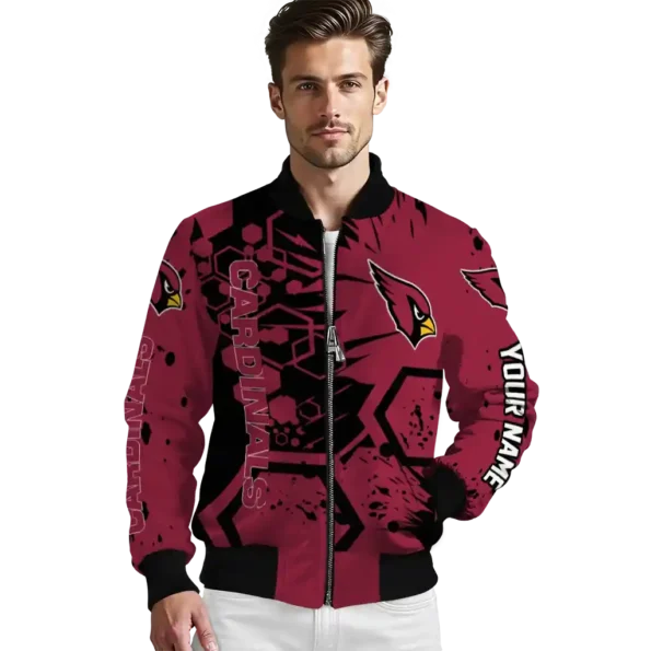 customized arizona cardinals hexagon cluster red black bomber jacket high quality