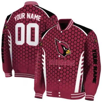 customized arizona cardinals hexagon grid red varsity jacket fashion forward.webp