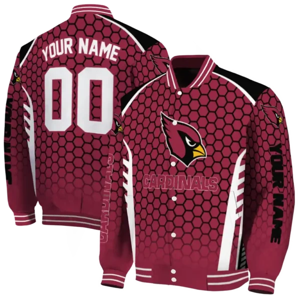 customized arizona cardinals hexagon grid red varsity jacket fashion forward.webp