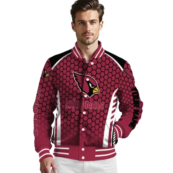 customized arizona cardinals hexagon grid red varsity jacket high quality.webp