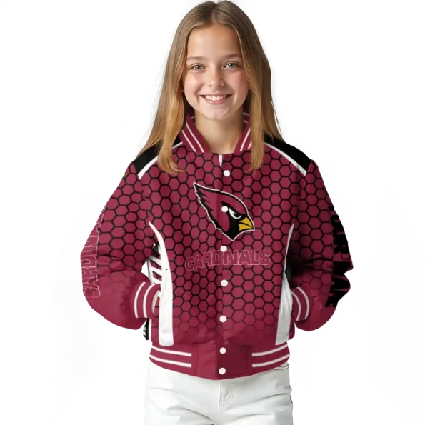 customized arizona cardinals hexagon grid red varsity jacket top rated.webp