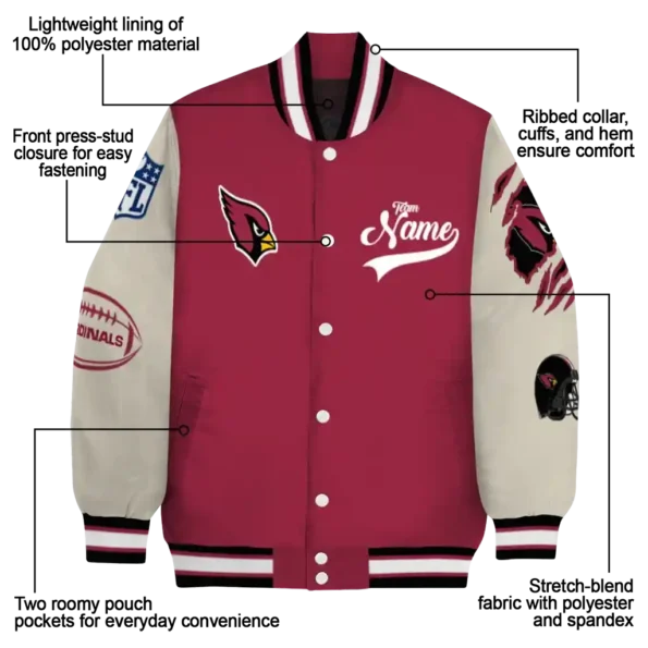customized arizona cardinals razorback outline red nude varsity jacket new arrival.webp